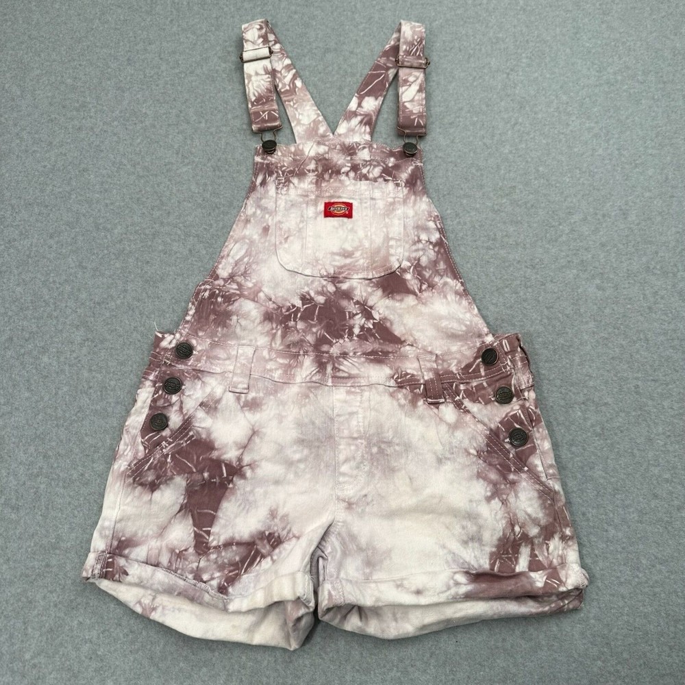 Dickies Tie Dye Stretch Bib Overalls Jean Denim Shorts Size Large Girls Youth